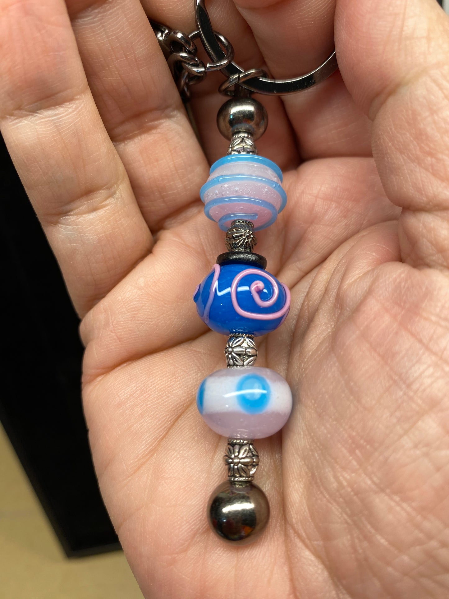 Pink and Blue Lampwork Keychain