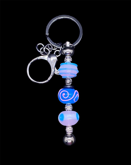 Pink and Blue Lampwork Keychain