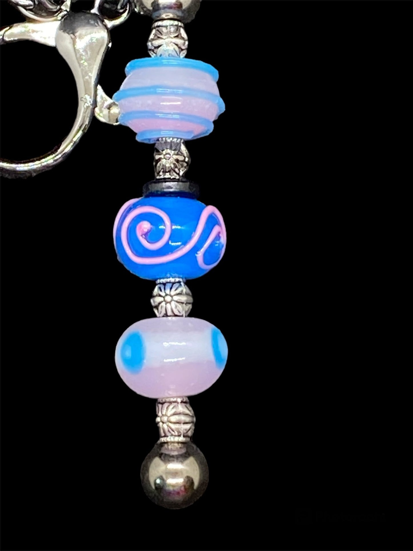 Pink and Blue Lampwork Keychain