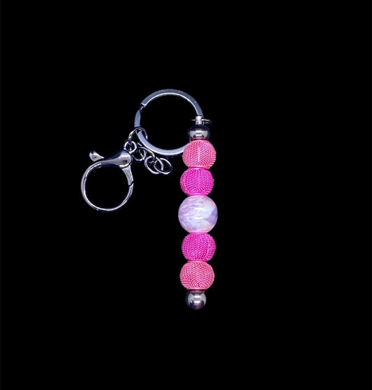 Pink Mesh and Pink Solid Iridescent Beads Keychain