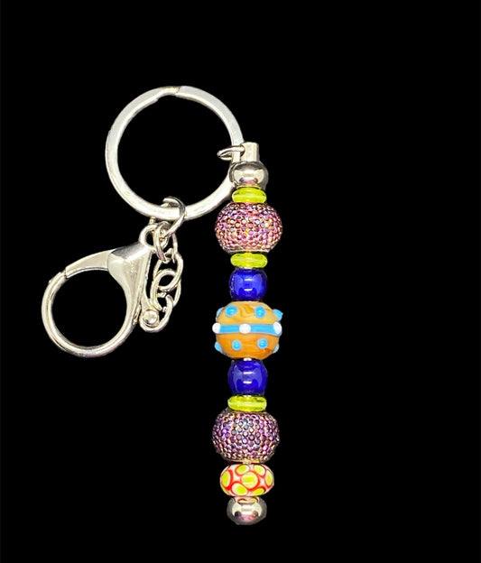 Brown and Blue Lampwork with Sparkle Beads Keychain